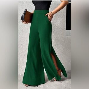 🦋Shein Forest Green Wide-Leg Split Hem Pants